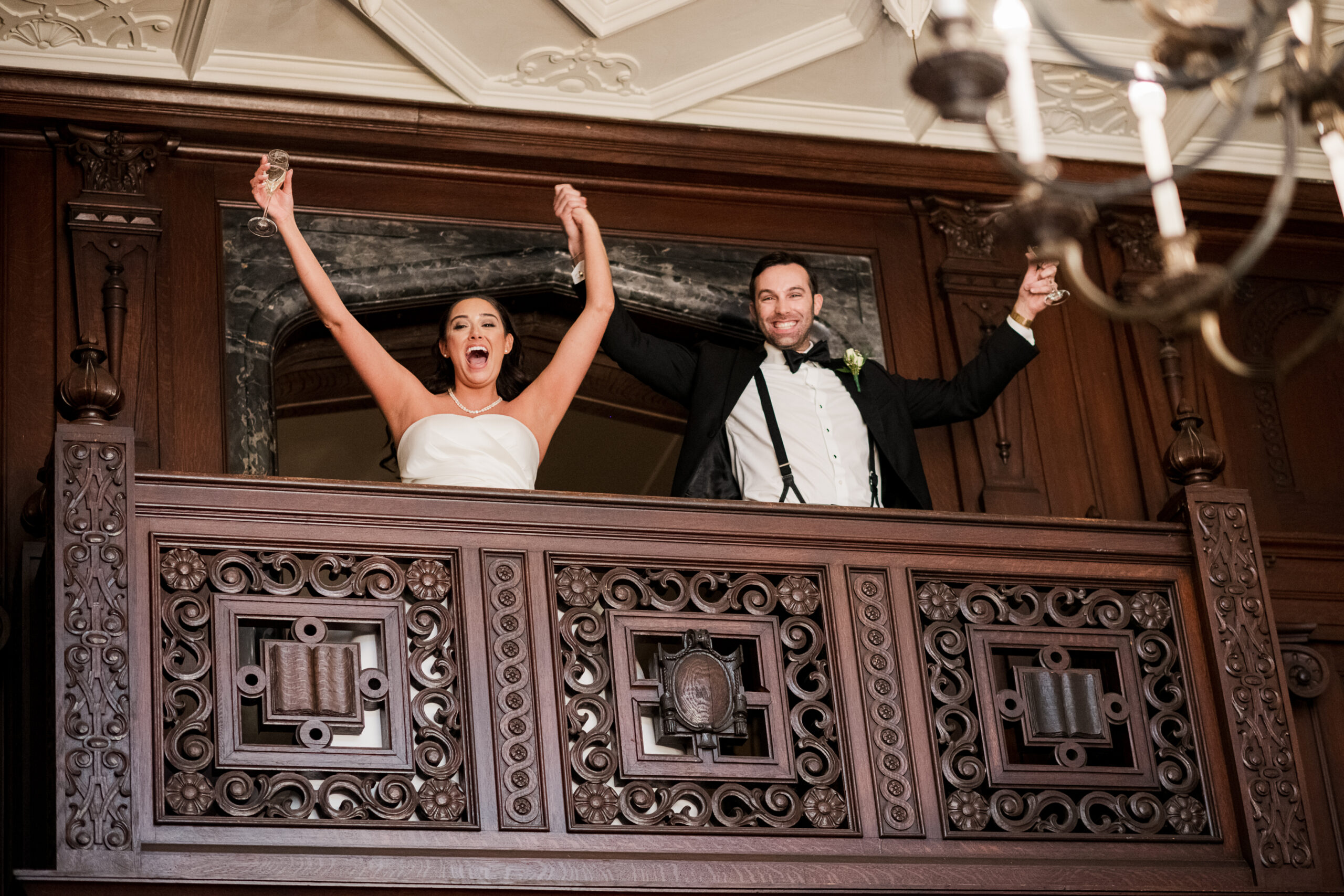 reid castle at manhattanville bride and groom introduction from balcony