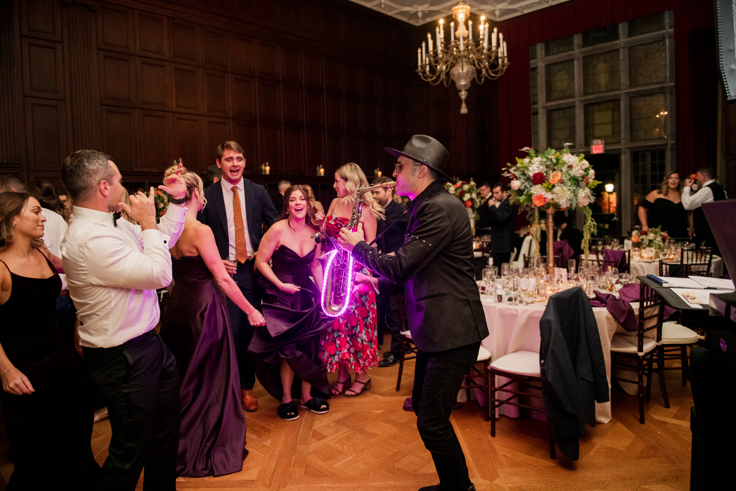 reid castle at manhattanville dance floor with sax player and dj