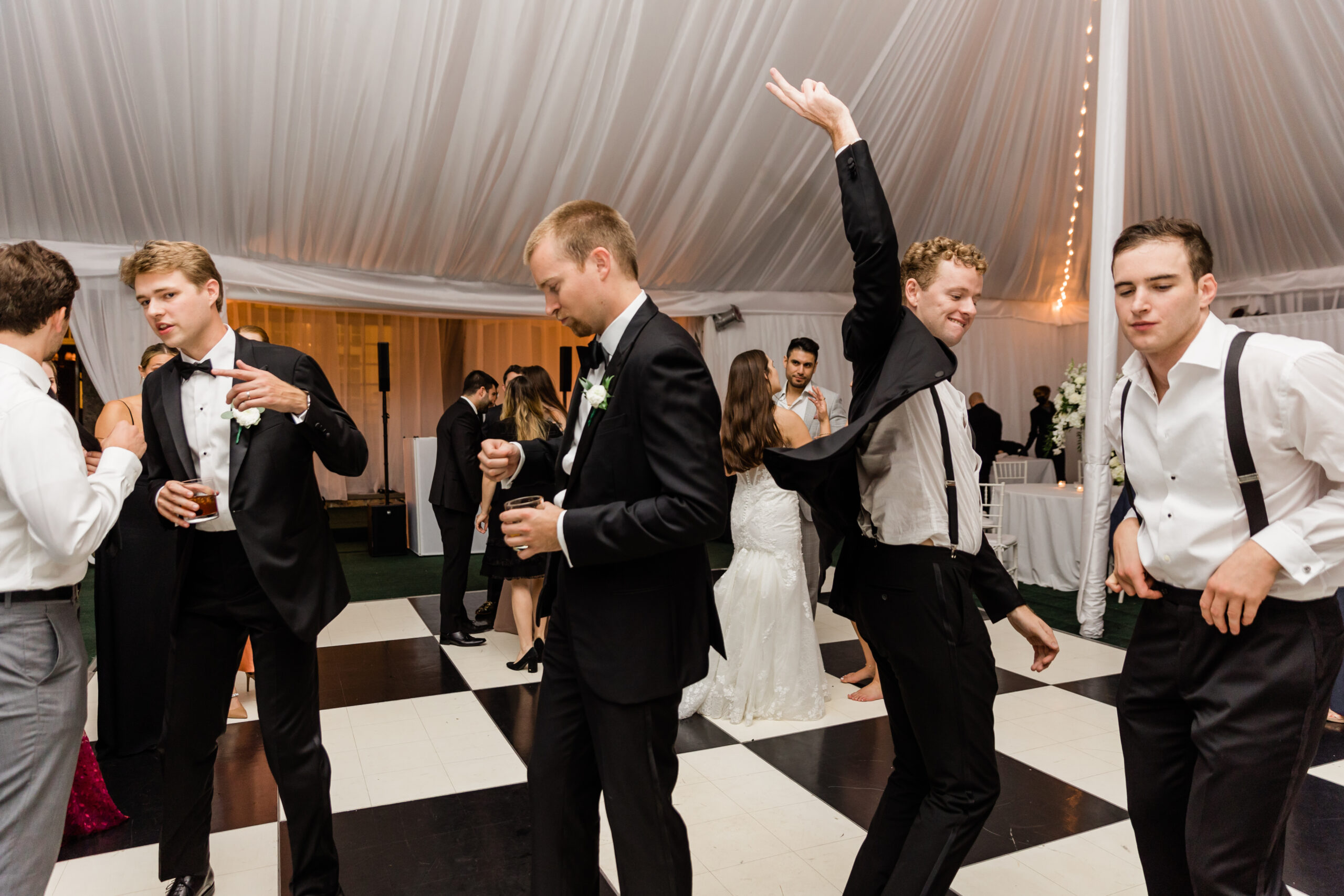 Wainwright House wedding two groomsmen on dance floor