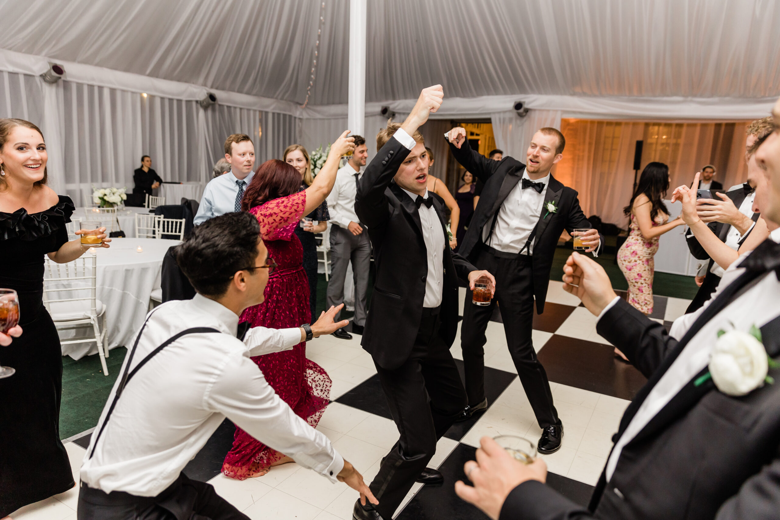 Wainwright House wedding groomsmen dancing