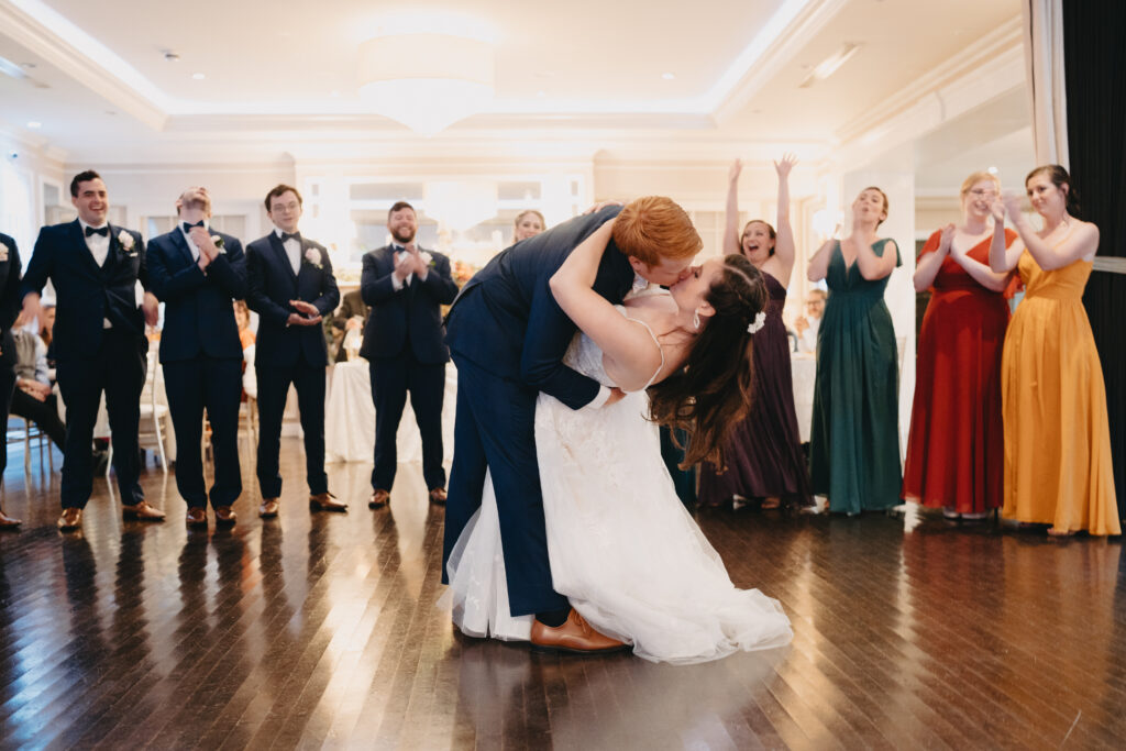 groom dipping bride at Briarcliff Manor wedding