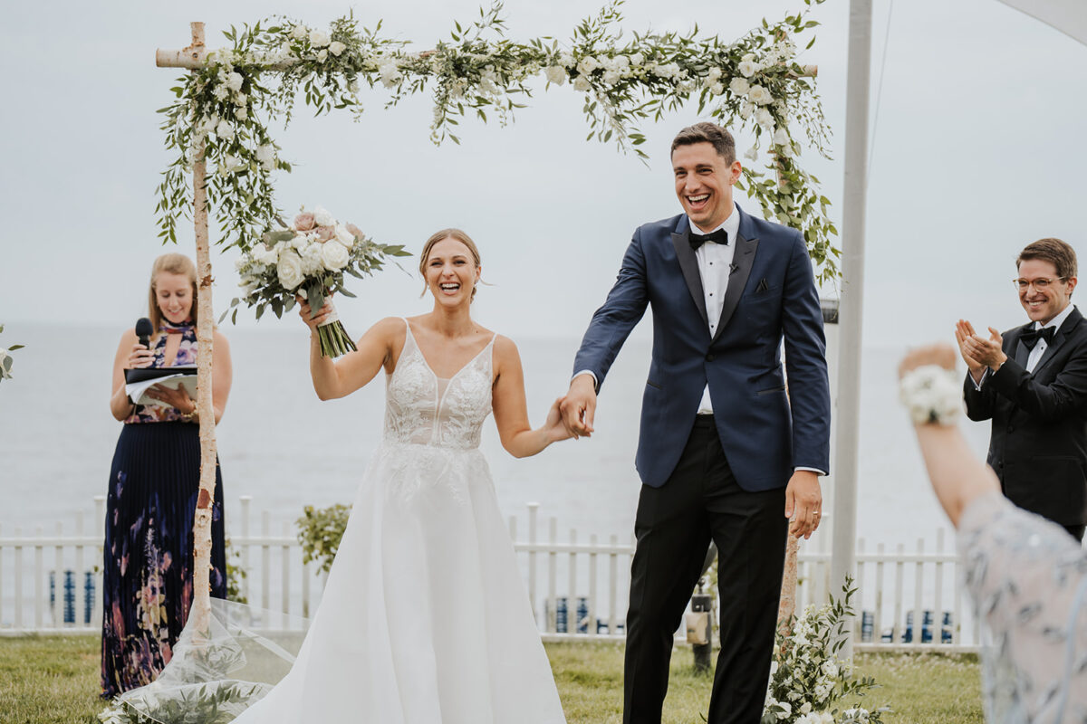 Waters Edge Wedding Venue, Westbrook CT bride and groom at ceremony