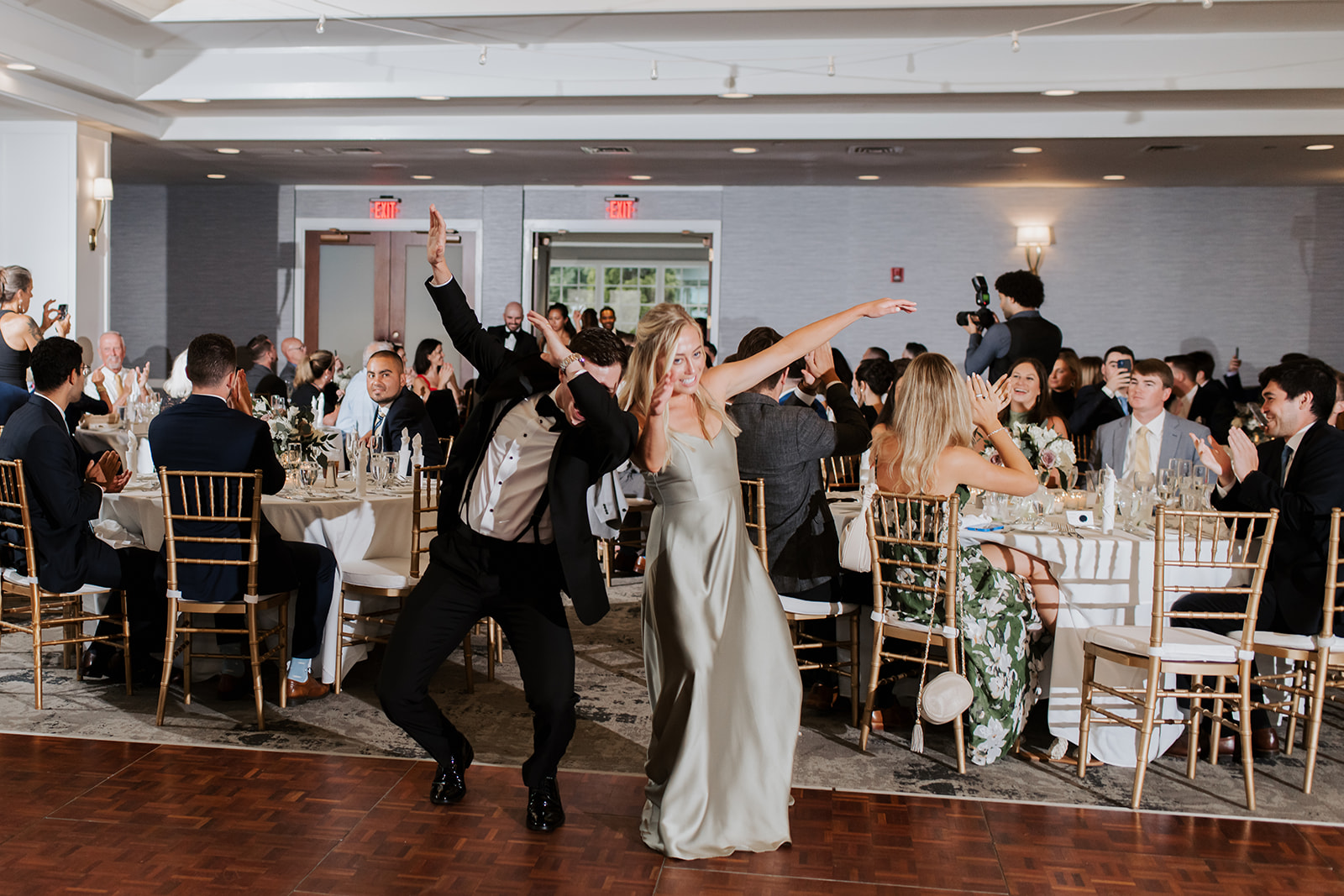 Waters Edge Wedding Venue, Westbrook CT wedding party introduction dance