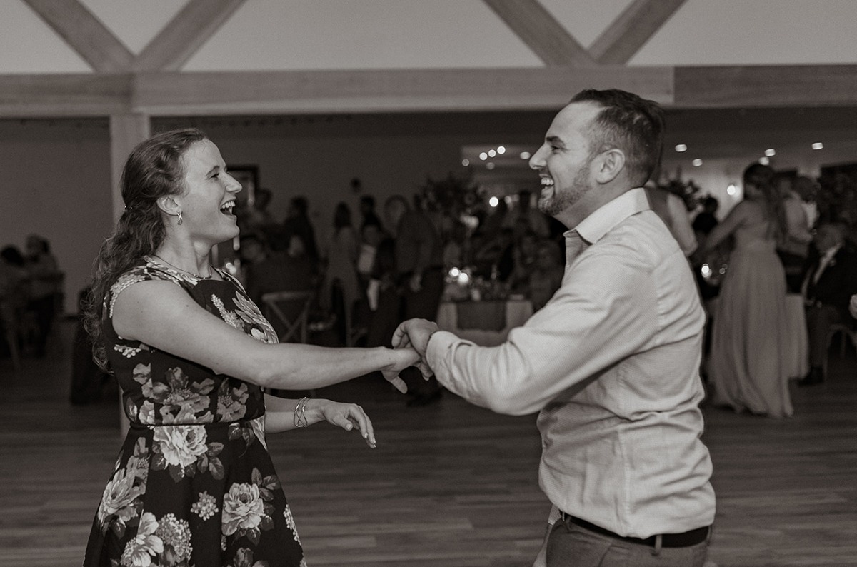 black and white photo of couple dancing at a Magnanini Winery wedding