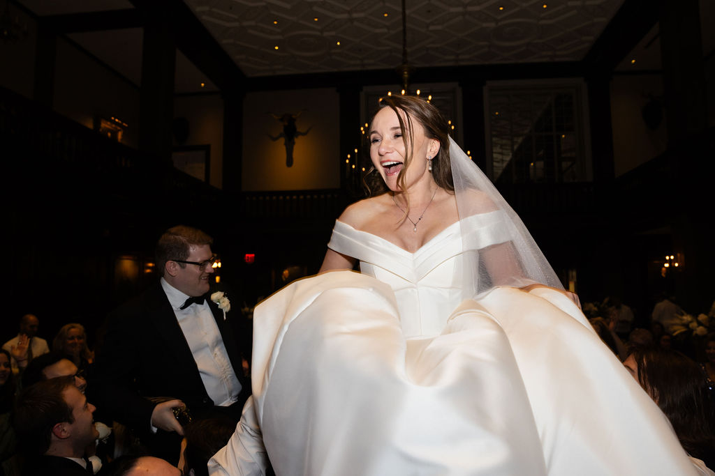 Bride during hora at wedding in nyc