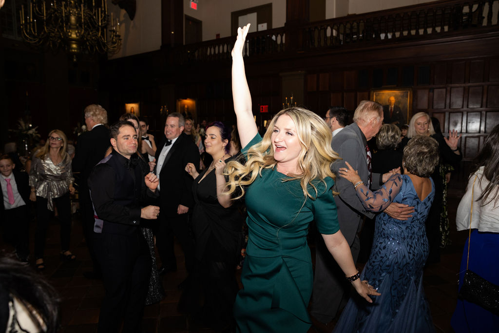woman on dance floor at wedding reception at harvard club nyc