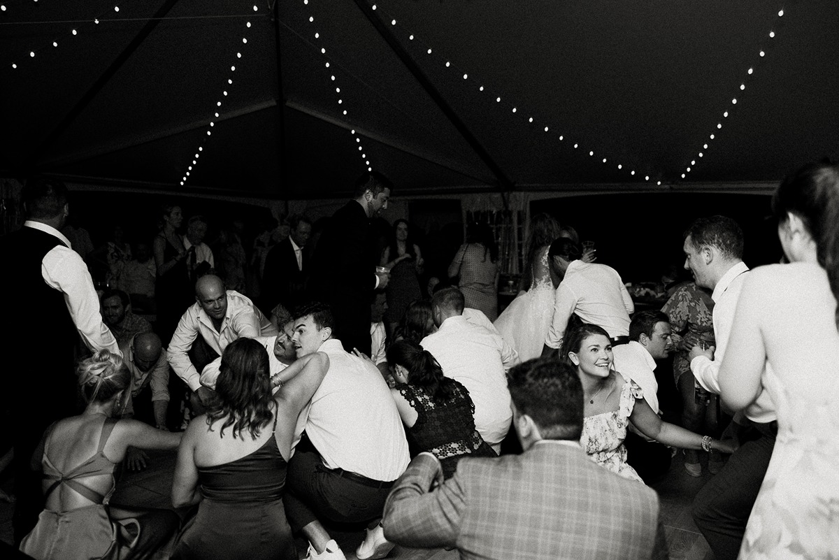dance floor at private residence wedding reception