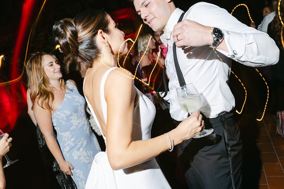 bride and groom close up dancing at wedding