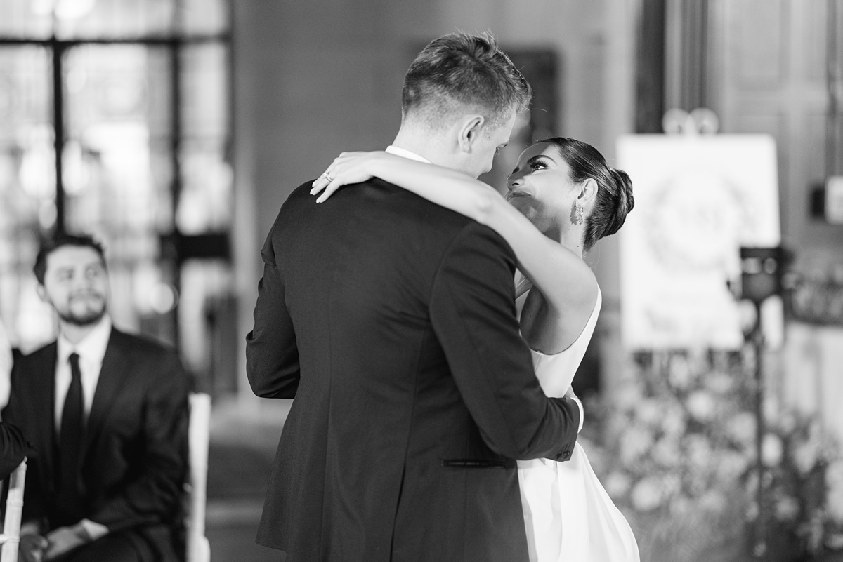bride and groom first dance at waveny park wedding