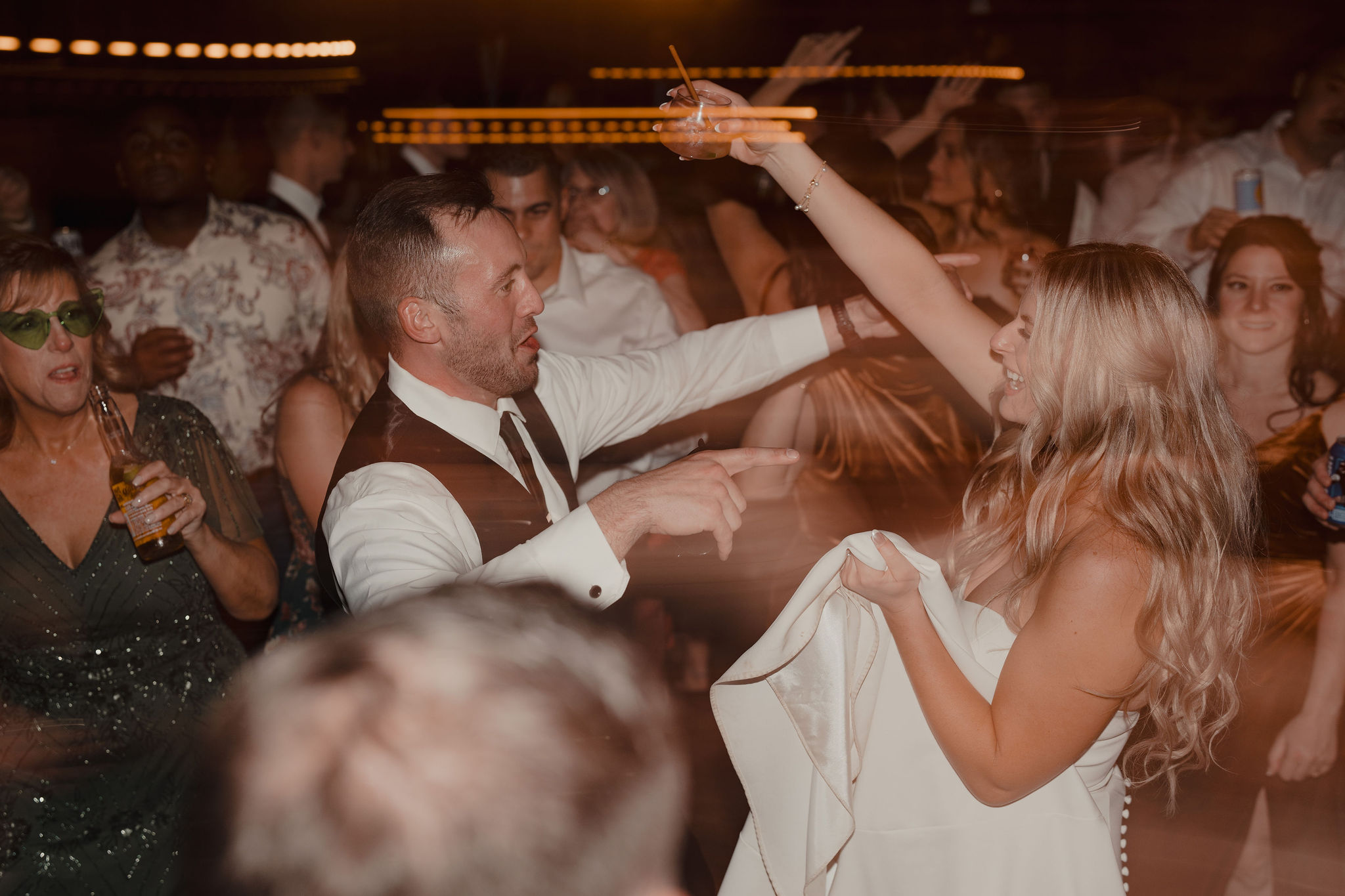 Bride and Groom toasting on the dancefloor at The Preserve at Chocorua in Tamworth NH