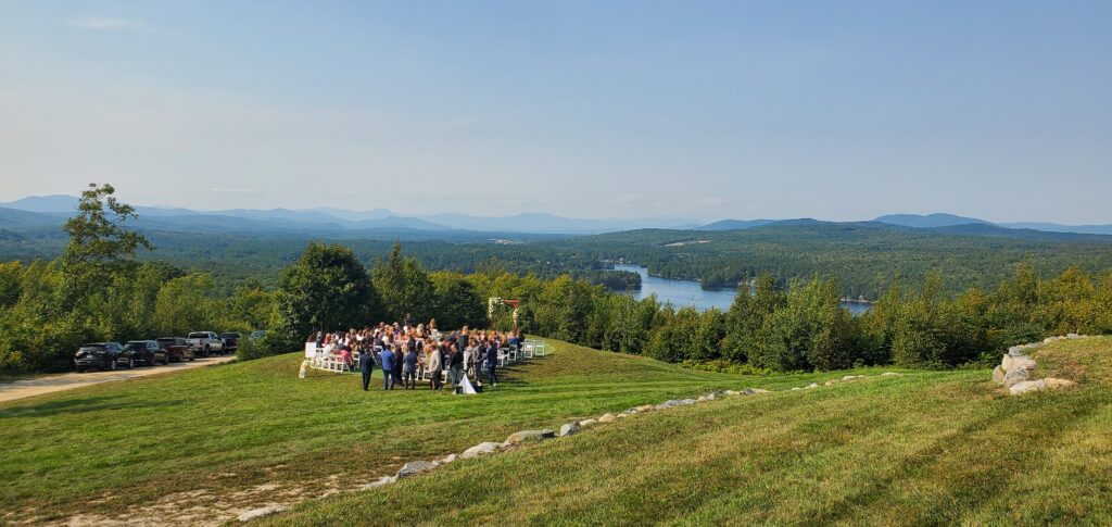 Wedding Ceremony with mountainous landscape views in Wakefield New Hampshire