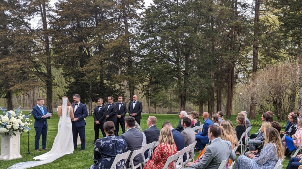 Wedding ceremony on lawn at Wadsworth Mansion in Middletown CT